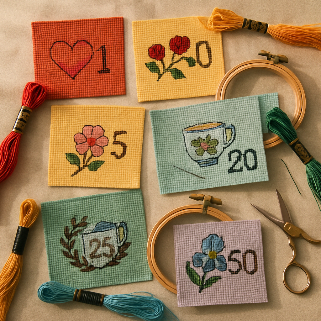 The year-by-year anniversary list, turned into stitch ideas