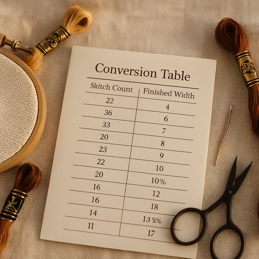 Conversion table: how big does a design finish?